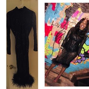 Banjul black sequin sheer bodycon long sleeve midi